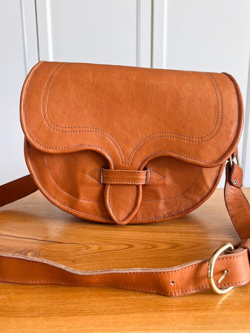 Vintage Leather Saddle Bag Brown Crossbody Western Boho Tooled Style